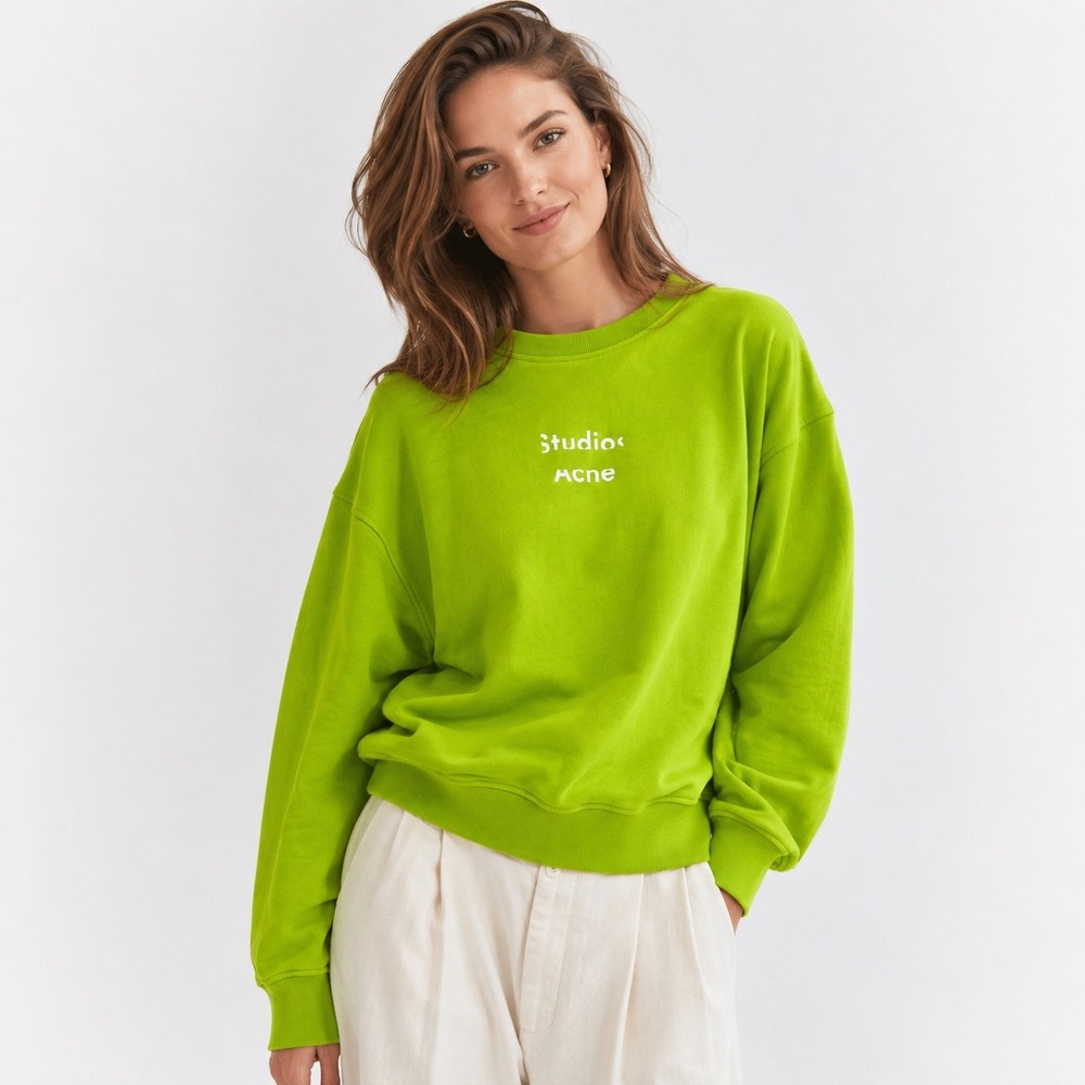 Acne Studios Neon Lime Green Mirrored Logo Sweatshirt Small